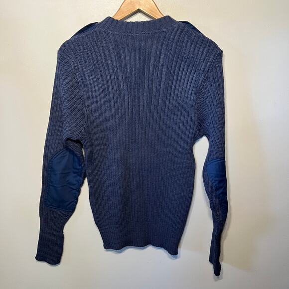 Citadel VTG Navy Blue Ribbed Knit Virgin Wool Military Pullover V Neck Mens 42/L - Picture 4 of 8